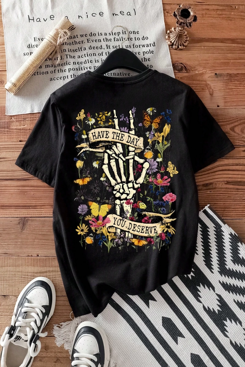 Kadın Moda Slogan Baskılı Kısa Kollu Yuvarlak Yaka Günlük Tişört