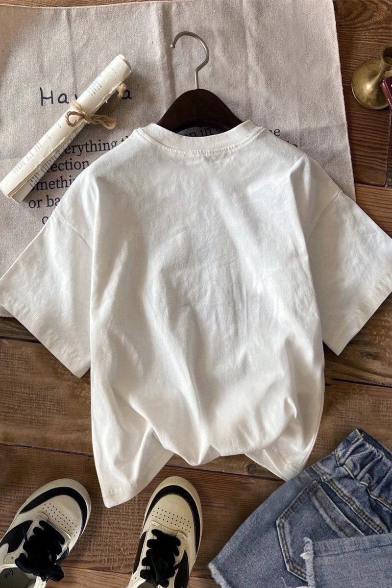 Kadın Moda Slogan Baskılı Kısa Kollu Yuvarlak Yaka Günlük Tişört
