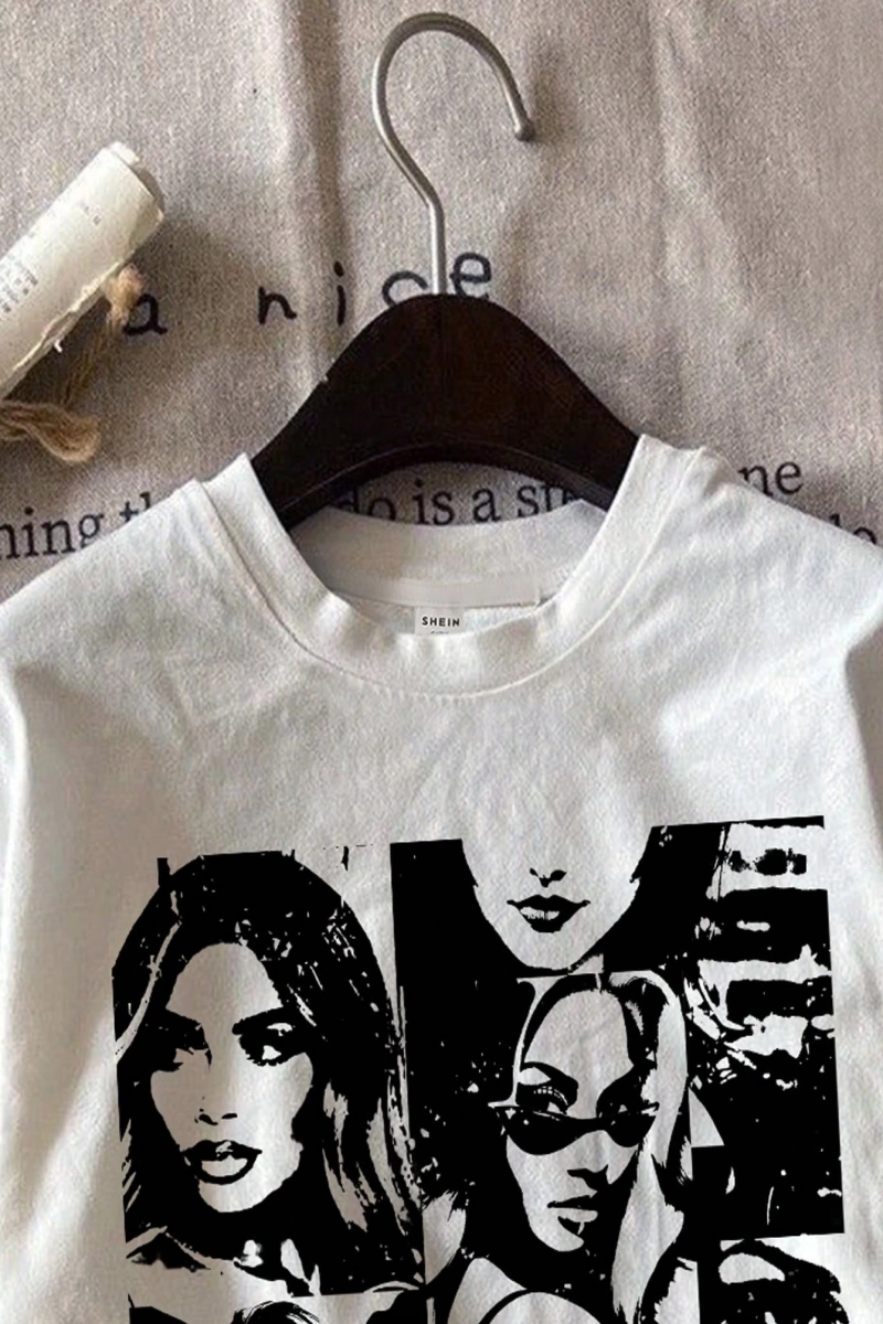 Kadın Moda Slogan Baskılı Kısa Kollu Yuvarlak Yaka Günlük Tişört