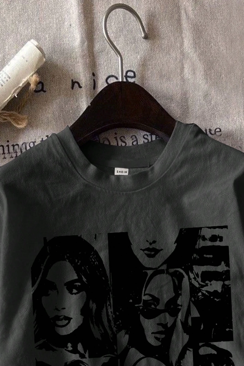 Kadın Moda Slogan Baskılı Kısa Kollu Yuvarlak Yaka Günlük Tişört