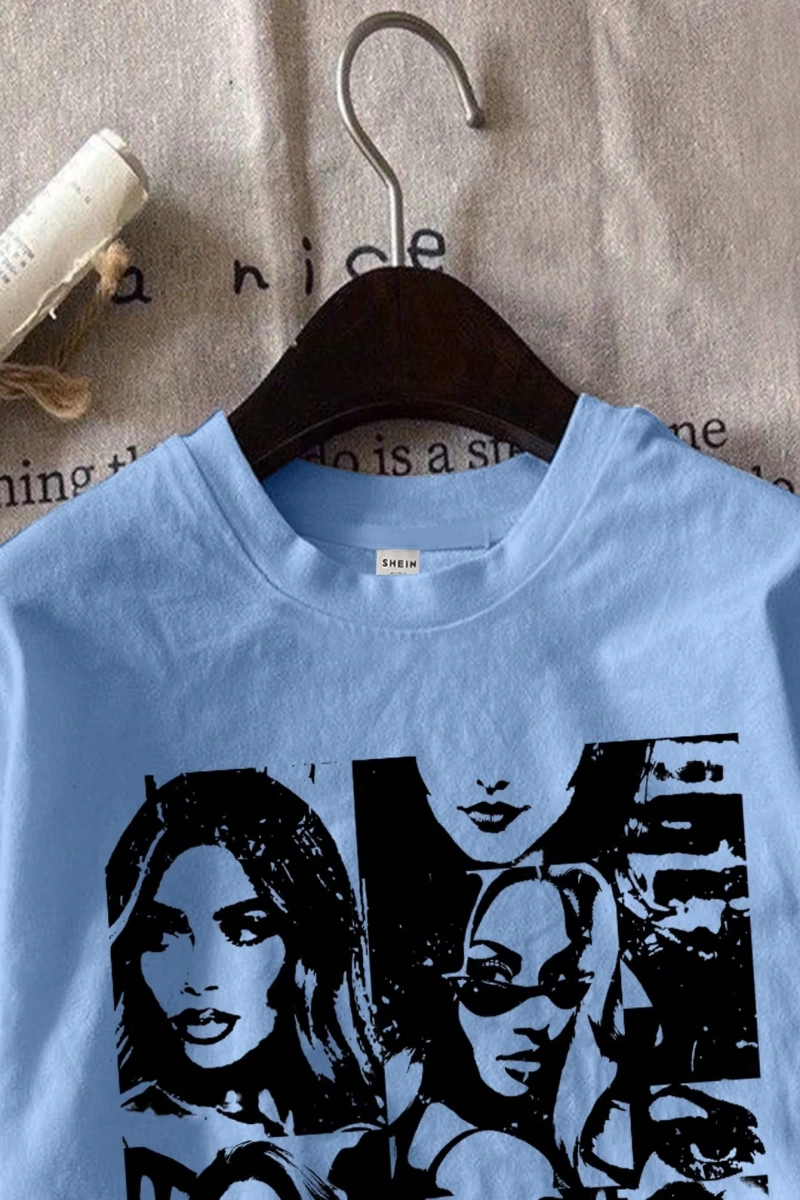 Kadın Moda Slogan Baskılı Kısa Kollu Yuvarlak Yaka Günlük Tişört