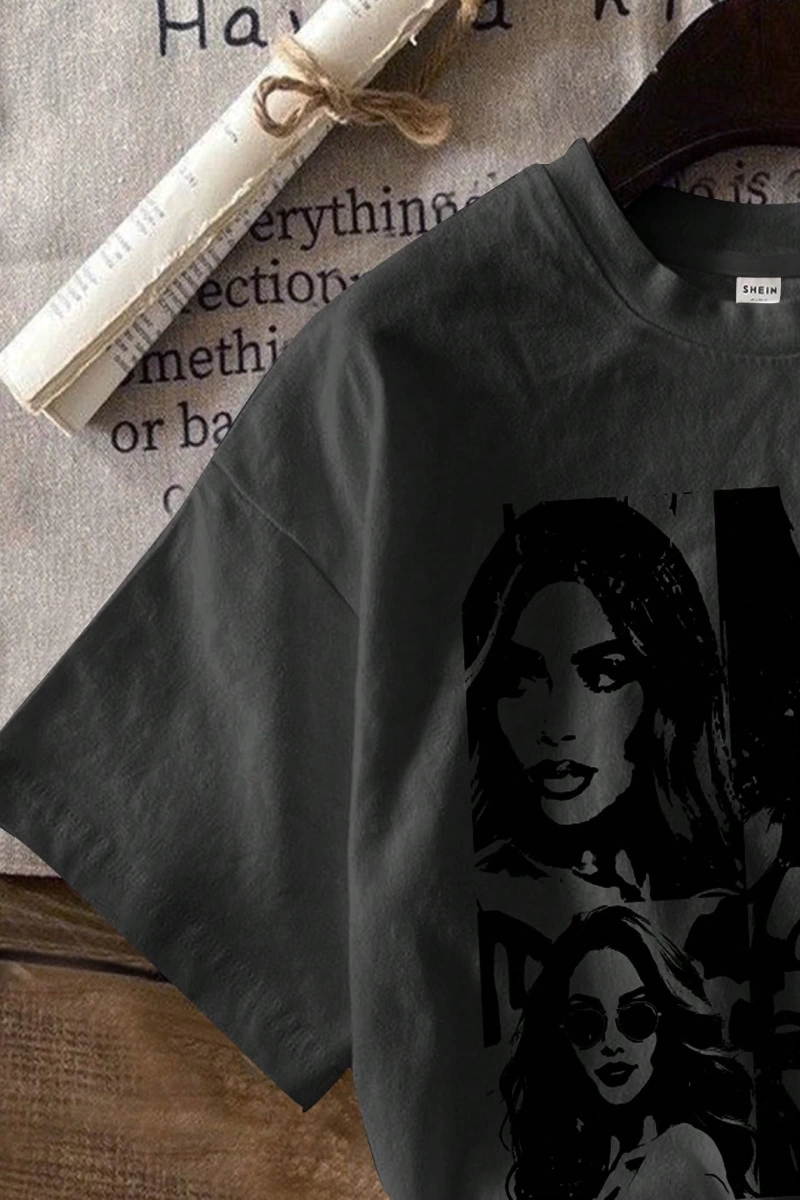 Kadın Moda Slogan Baskılı Kısa Kollu Yuvarlak Yaka Günlük Tişört