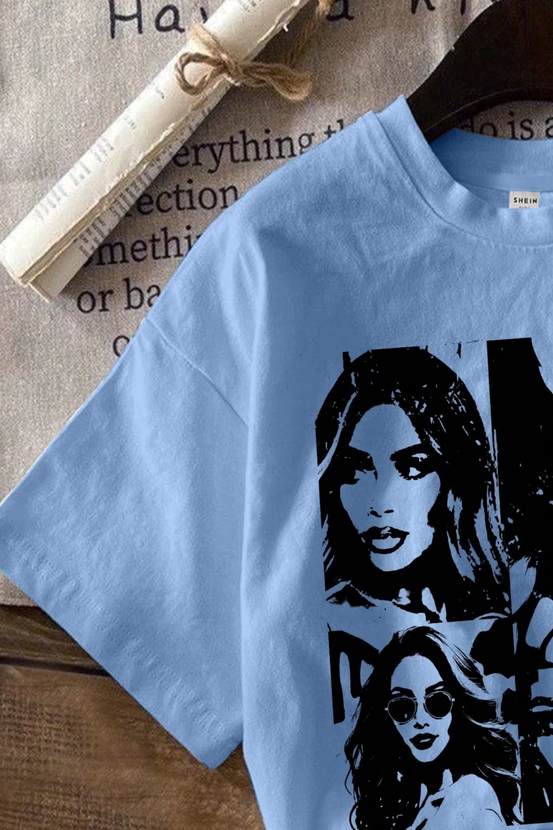 Kadın Moda Slogan Baskılı Kısa Kollu Yuvarlak Yaka Günlük Tişört