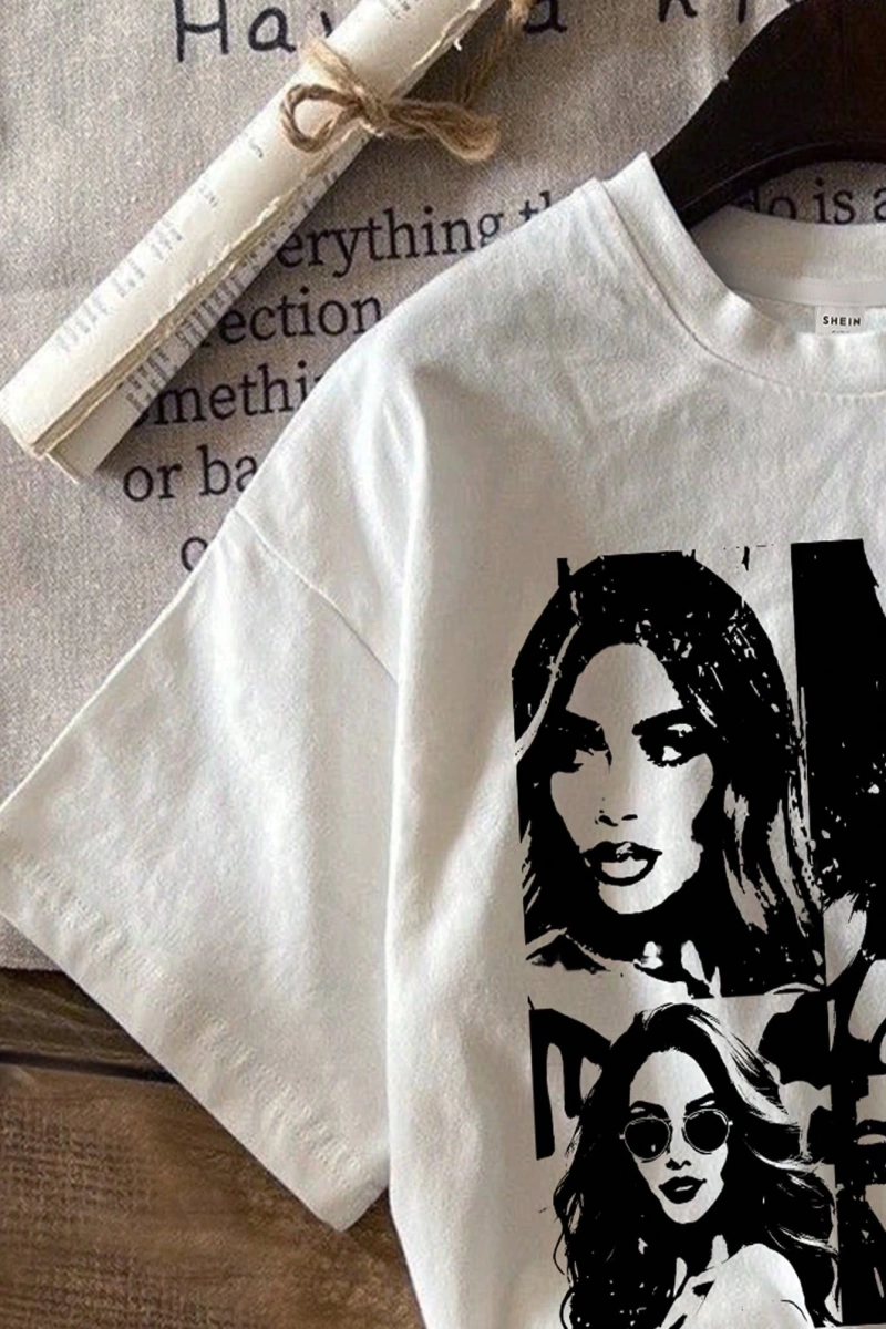 Kadın Moda Slogan Baskılı Kısa Kollu Yuvarlak Yaka Günlük Tişört