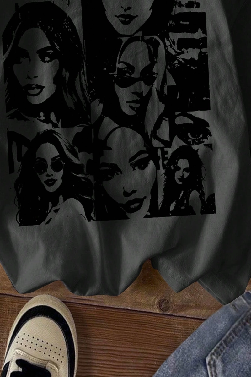 Kadın Moda Slogan Baskılı Kısa Kollu Yuvarlak Yaka Günlük Tişört