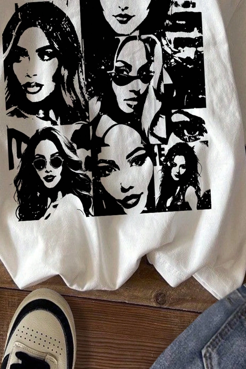Kadın Moda Slogan Baskılı Kısa Kollu Yuvarlak Yaka Günlük Tişört