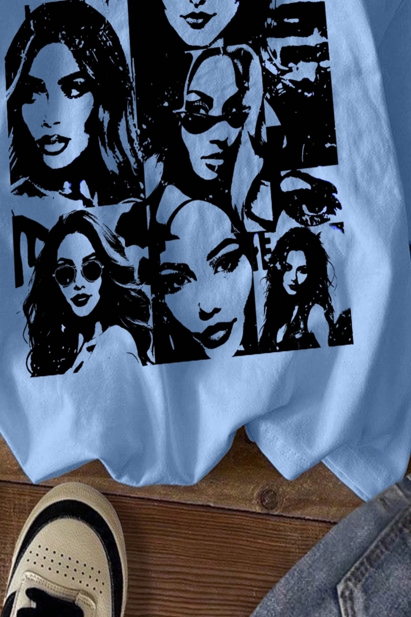 Kadın Moda Slogan Baskılı Kısa Kollu Yuvarlak Yaka Günlük Tişört