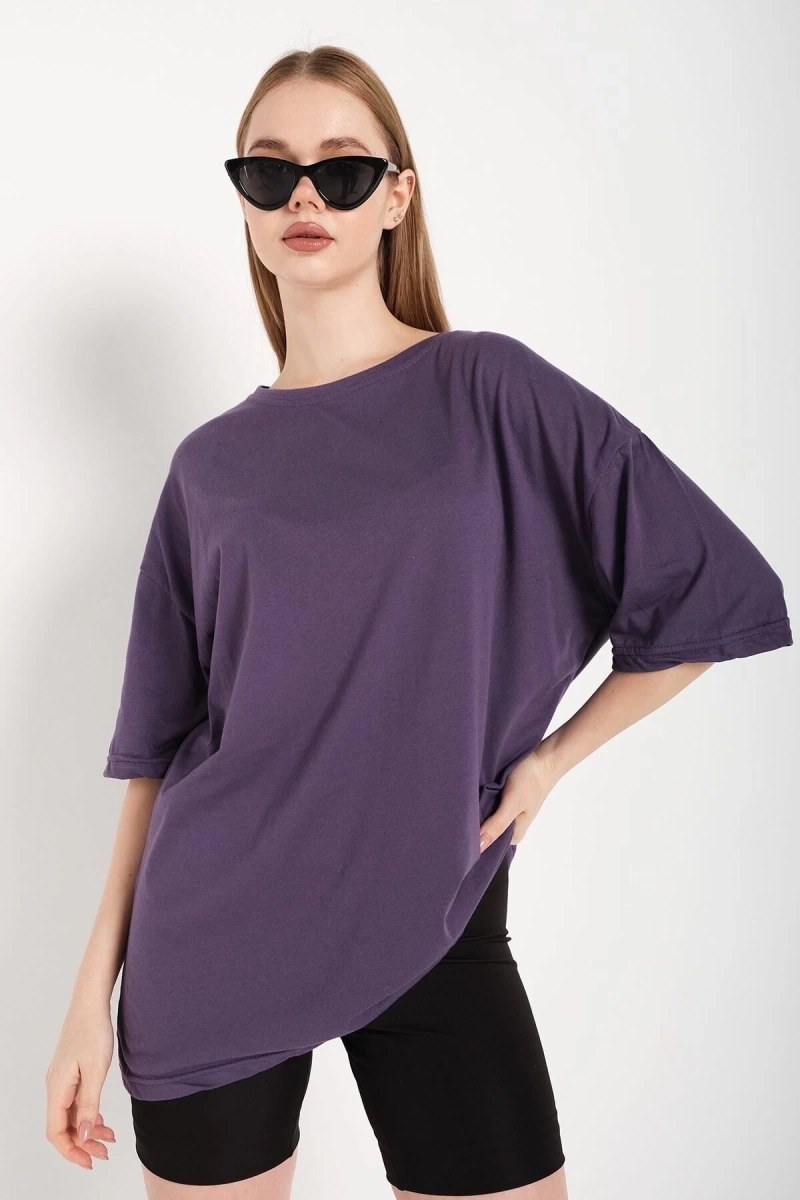 Kadın Mor Oversize T-shirt