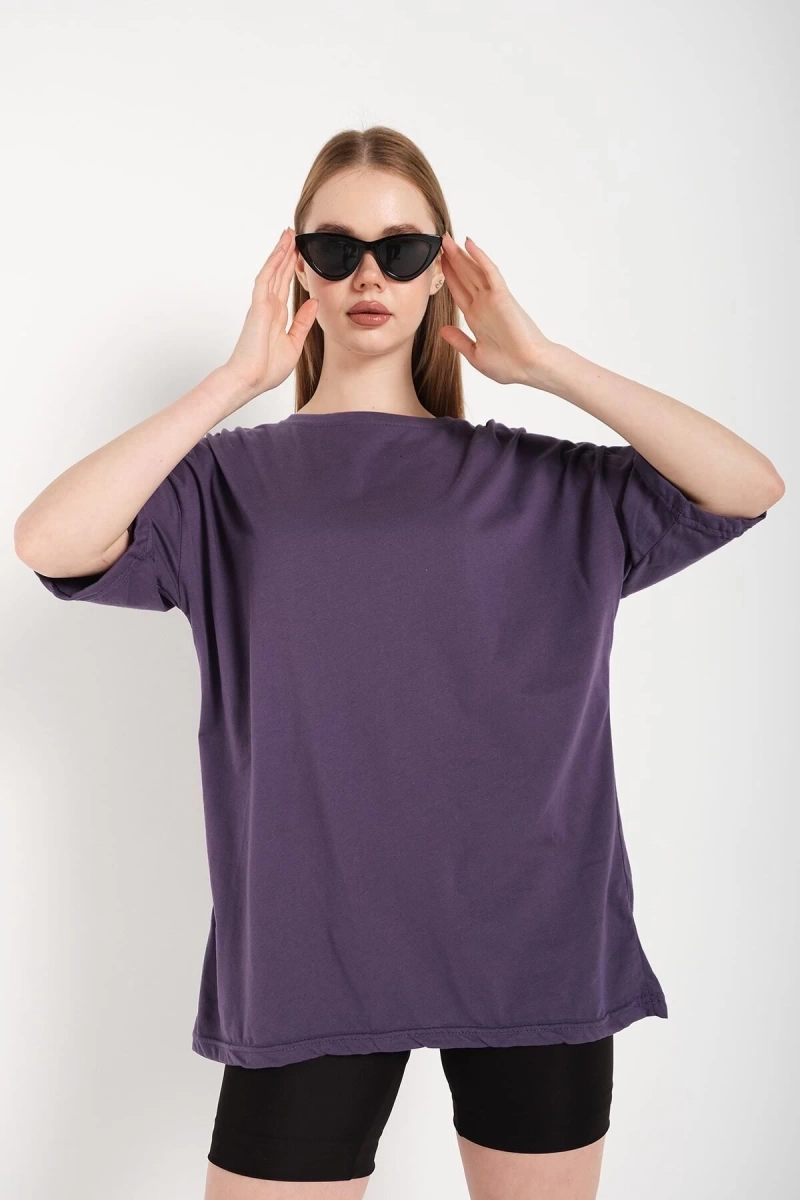 Kadın Mor Oversize T-shirt