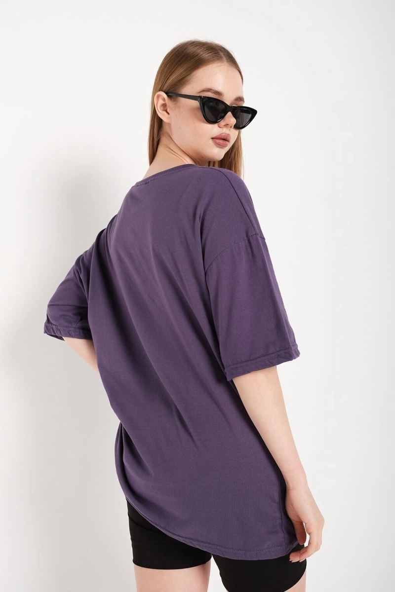 Kadın Mor Oversize T-shirt