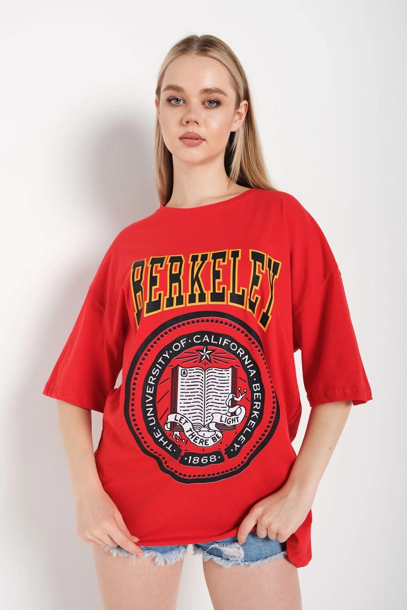 Kadın Oversize Berkeley Baskılı Kırmızı T-shirt