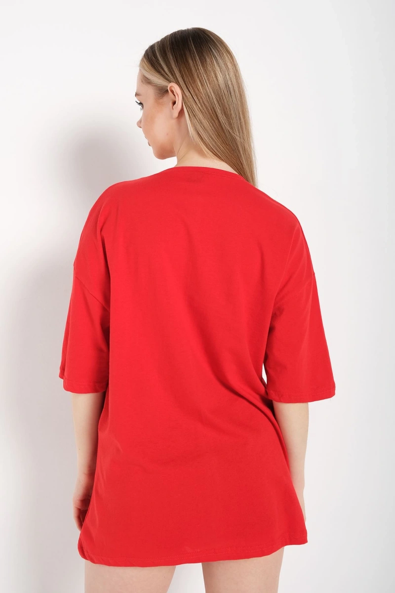 Kadın Oversize Berkeley Baskılı Kırmızı T-shirt