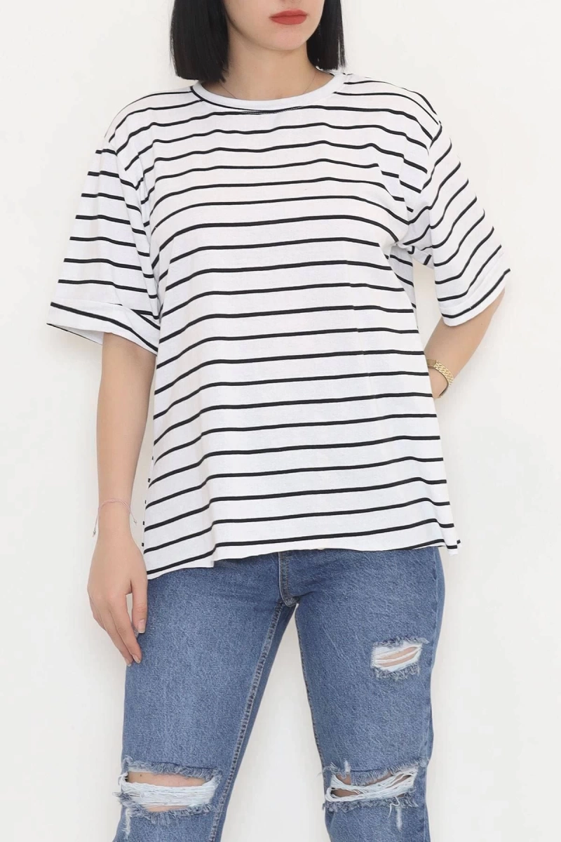 Kadın Oversize Siyah Beyaz Çizgili