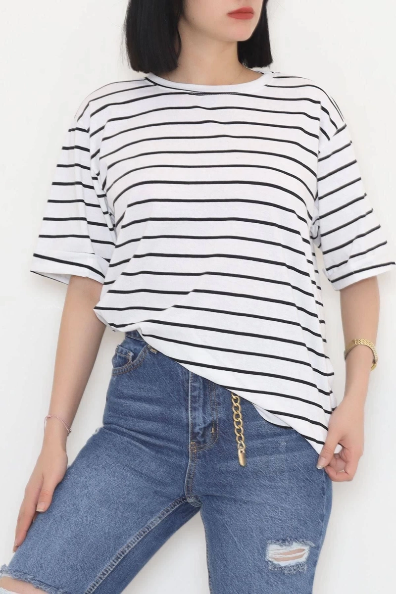 Kadın Oversize Siyah Beyaz Çizgili
