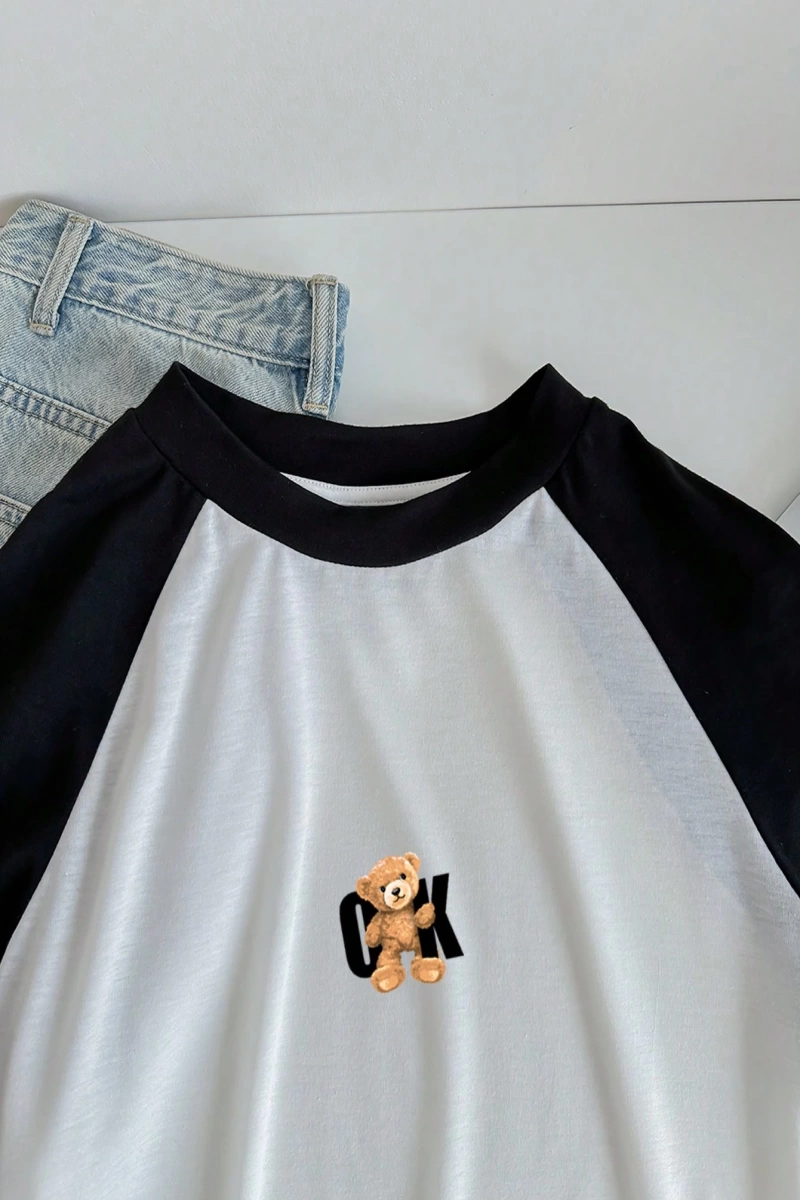 Kadın Rahat Minimalist Kedi Grafik Yuvarlak Yaka Kısa Kollu Bol Kesim Tişört, Ya
