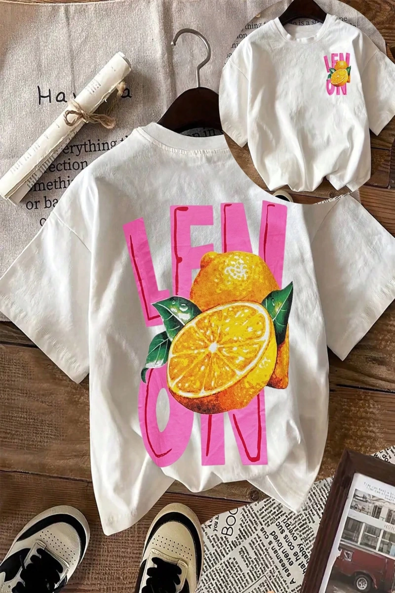Kadın Regular Fit Harf ve Palmiye Ağacı Grafik Yuvarlak Yaka Kısa Kollu Günlük Süt İpek Tişör