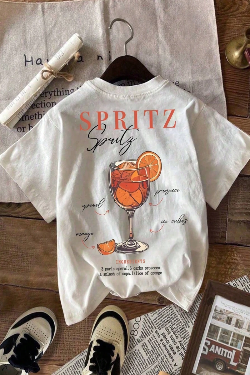 Kadın Regular Fit Harf ve Palmiye Ağacı Grafik Yuvarlak Yaka Kısa Kollu Günlük Süt İpek Tişör