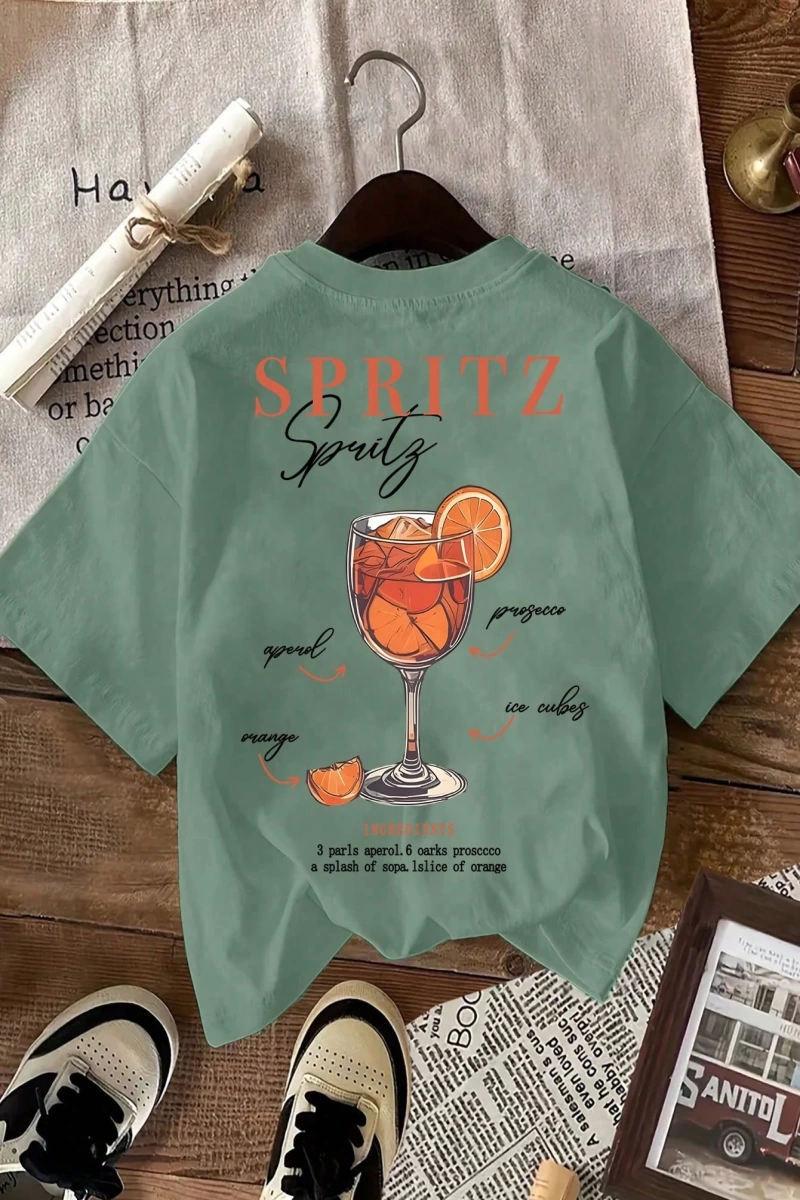 Kadın Regular Fit Harf ve Palmiye Ağacı Grafik Yuvarlak Yaka Kısa Kollu Günlük Süt İpek Tişör