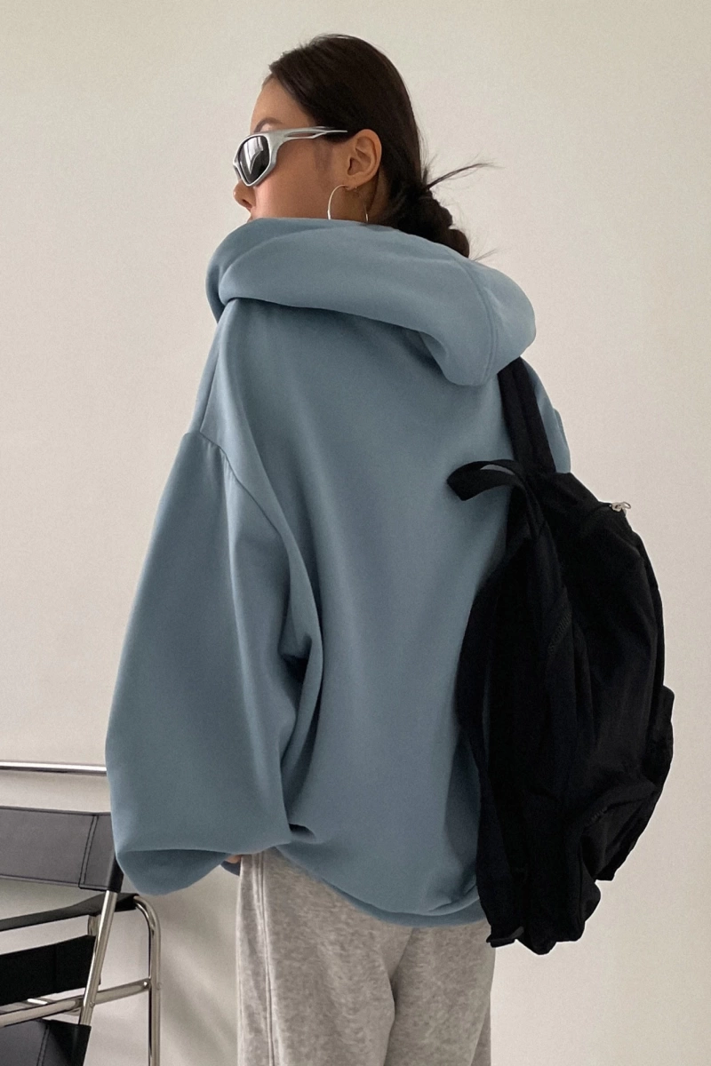 Kadın Renk Bloklu Bağcıklı Yaka Termal Astarlı Kapşonlu Sweatshirt, Uzun Kollu Üstler Model 5175