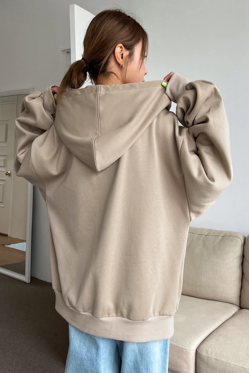 Kadın Renk Bloklu Bağcıklı Yaka Termal Astarlı Kapşonlu Sweatshirt, Uzun Kollu Üstler Model 5175