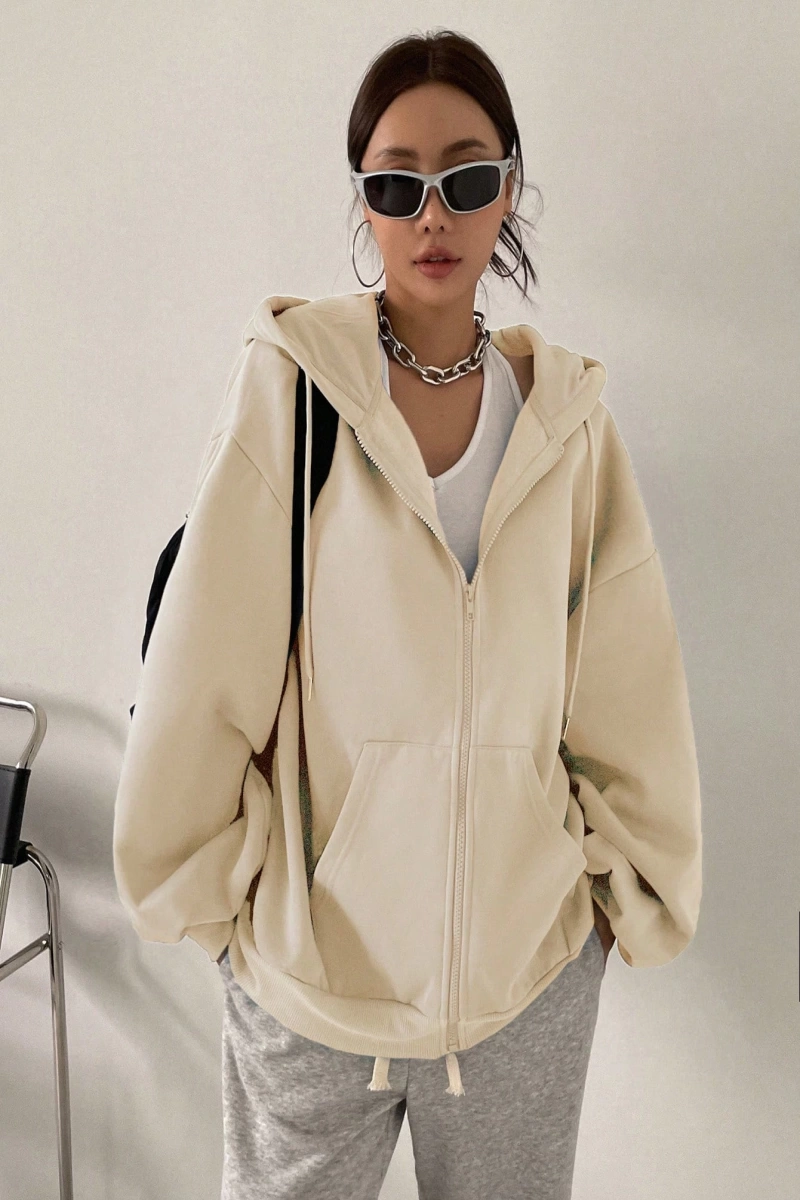 Kadın Renk Bloklu Bağcıklı Yaka Termal Astarlı Kapşonlu Sweatshirt, Uzun Kollu Üstler Model 5175