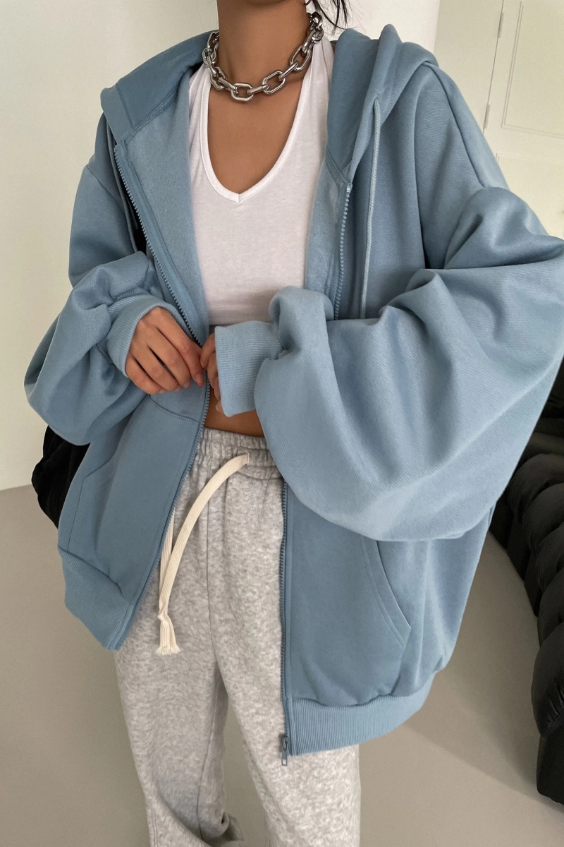 Kadın Renk Bloklu Bağcıklı Yaka Termal Astarlı Kapşonlu Sweatshirt, Uzun Kollu Üstler Model 5196