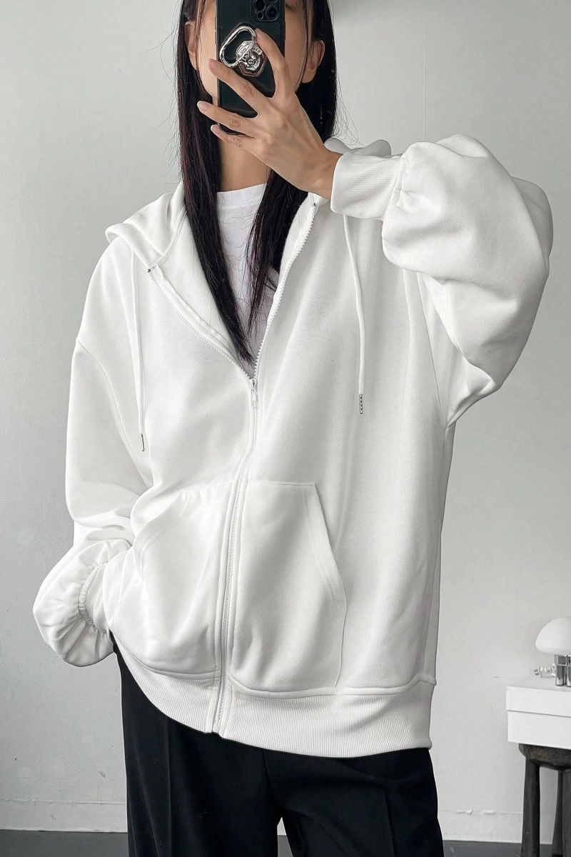 Kadın Renk Bloklu Bağcıklı Yaka Termal Astarlı Kapşonlu Sweatshirt, Uzun Kollu Üstler Model 5196