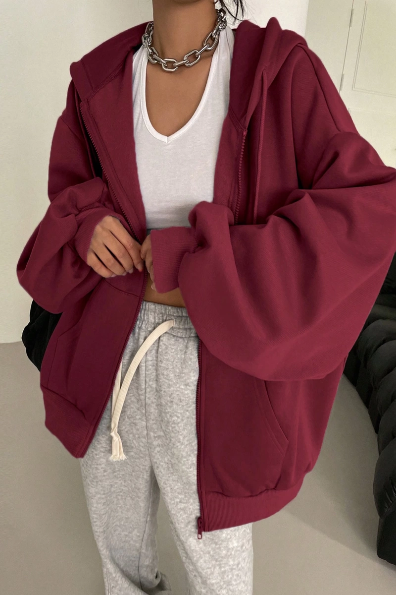 Kadın Renk Bloklu Bağcıklı Yaka Termal Astarlı Kapşonlu Sweatshirt, Uzun Kollu Üstler Model 5196