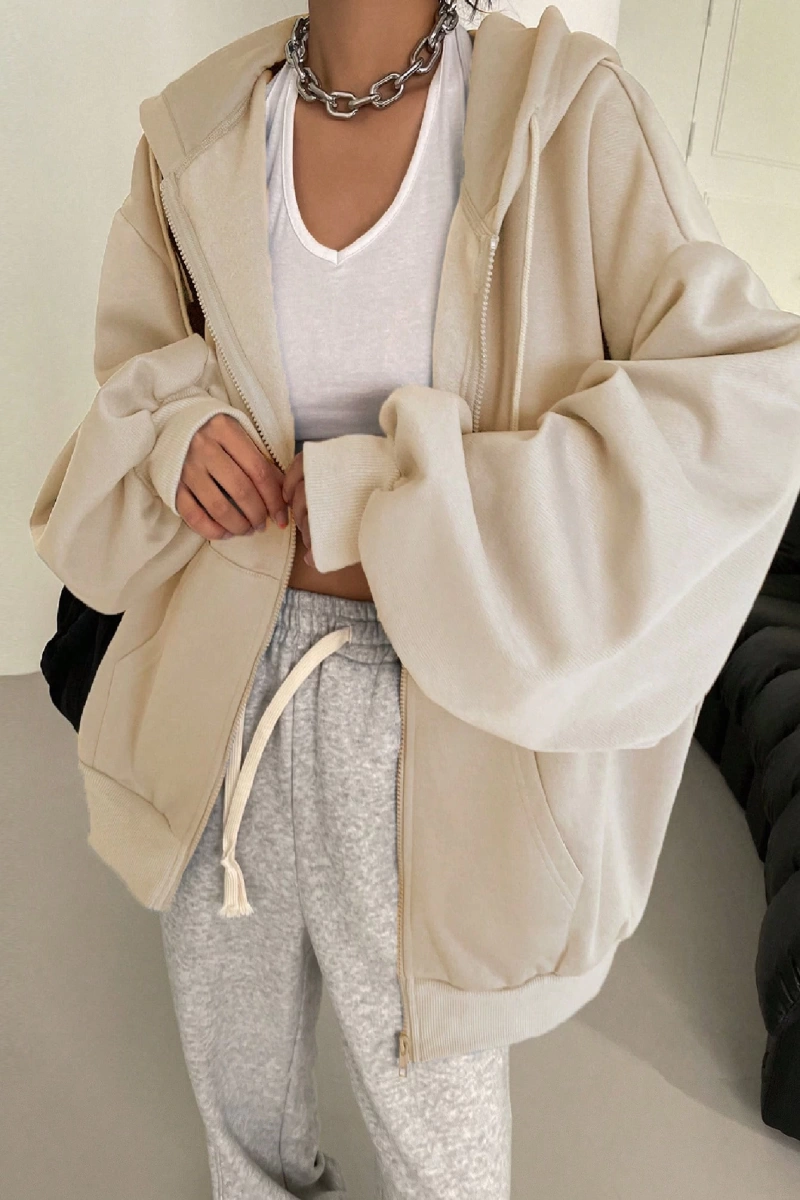 Kadın Renk Bloklu Bağcıklı Yaka Termal Astarlı Kapşonlu Sweatshirt, Uzun Kollu Üstler Model 5196