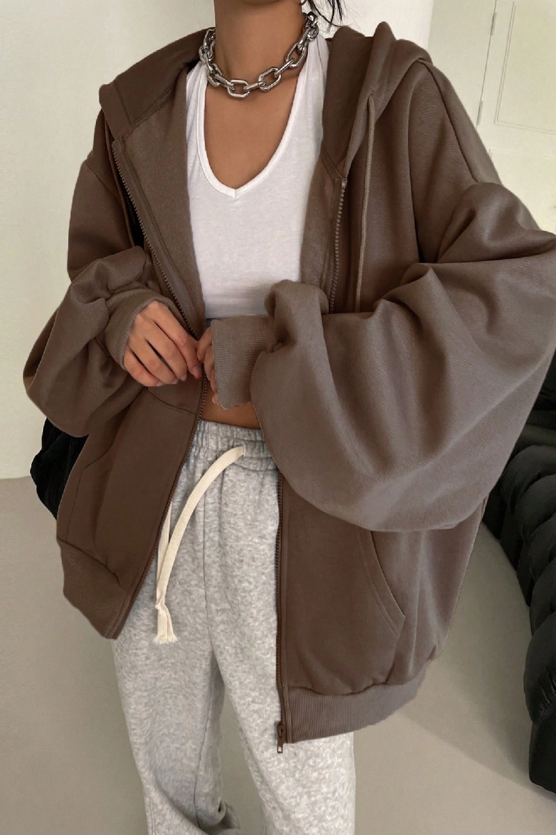 Kadın Renk Bloklu Bağcıklı Yaka Termal Astarlı Kapşonlu Sweatshirt, Uzun Kollu Üstler Model 5196