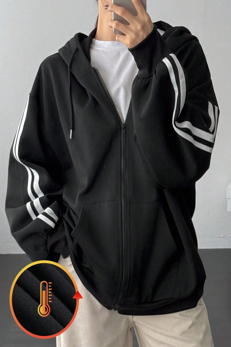 Kadın Renk Bloklu Bağcıklı Yaka Termal Astarlı Kapşonlu Sweatshirt, Uzun Kollu Üstler Model 5196