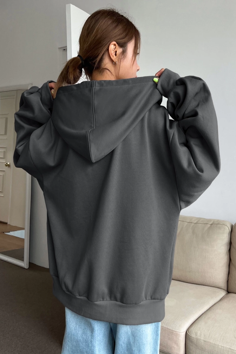 Kadın Renk Bloklu Bağcıklı Yaka Termal Astarlı Kapşonlu Sweatshirt, Uzun Kollu Üstler Model 5196