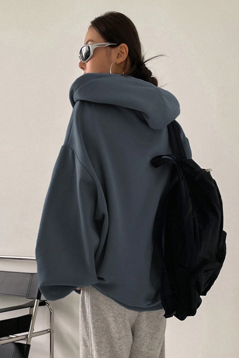 Kadın Renk Bloklu Bağcıklı Yaka Termal Astarlı Kapşonlu Sweatshirt, Uzun Kollu Üstler Model 5196