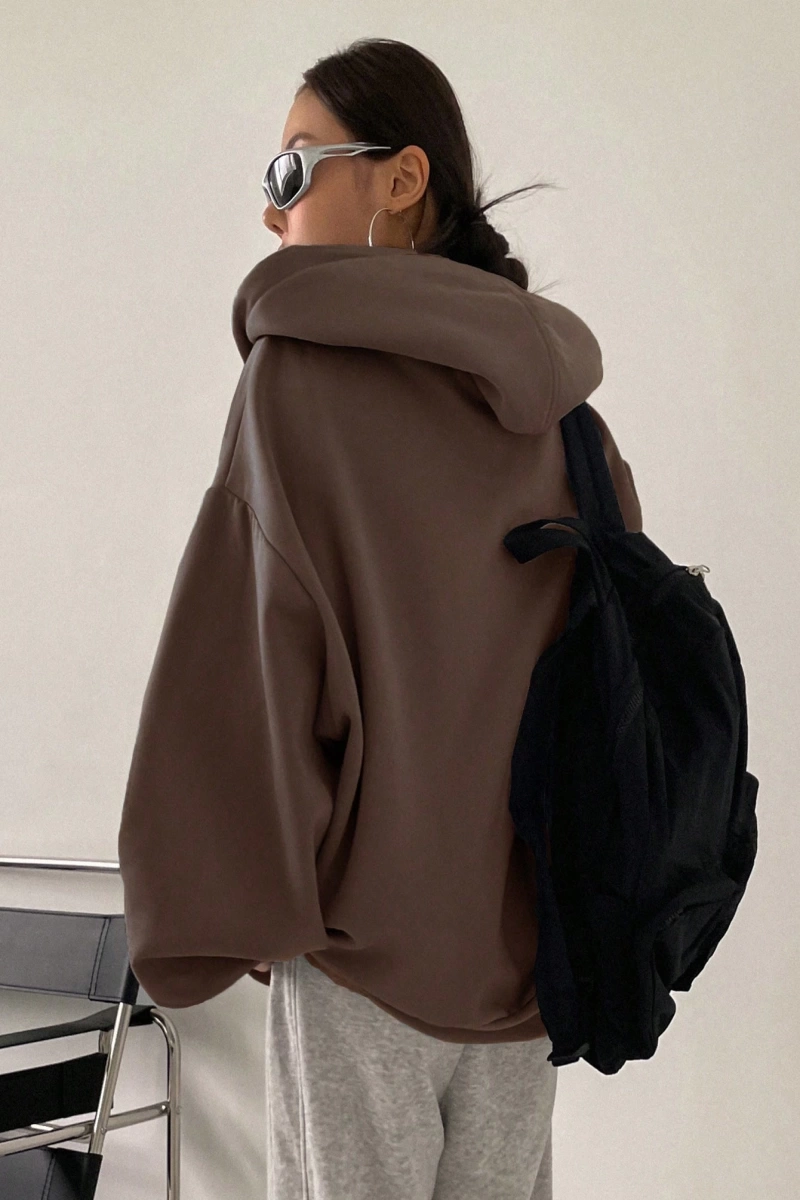 Kadın Renk Bloklu Bağcıklı Yaka Termal Astarlı Kapşonlu Sweatshirt, Uzun Kollu Üstler Model 5196