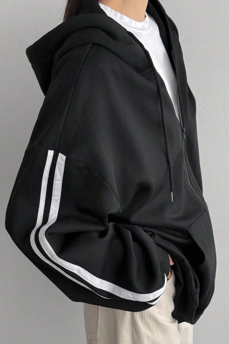 Kadın Renk Bloklu Bağcıklı Yaka Termal Astarlı Kapşonlu Sweatshirt, Uzun Kollu Üstler Model 5196