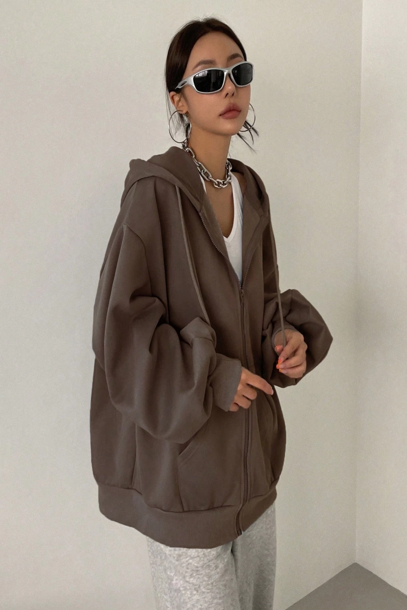 Kadın Renk Bloklu Bağcıklı Yaka Termal Astarlı Kapşonlu Sweatshirt, Uzun Kollu Üstler Model 5196