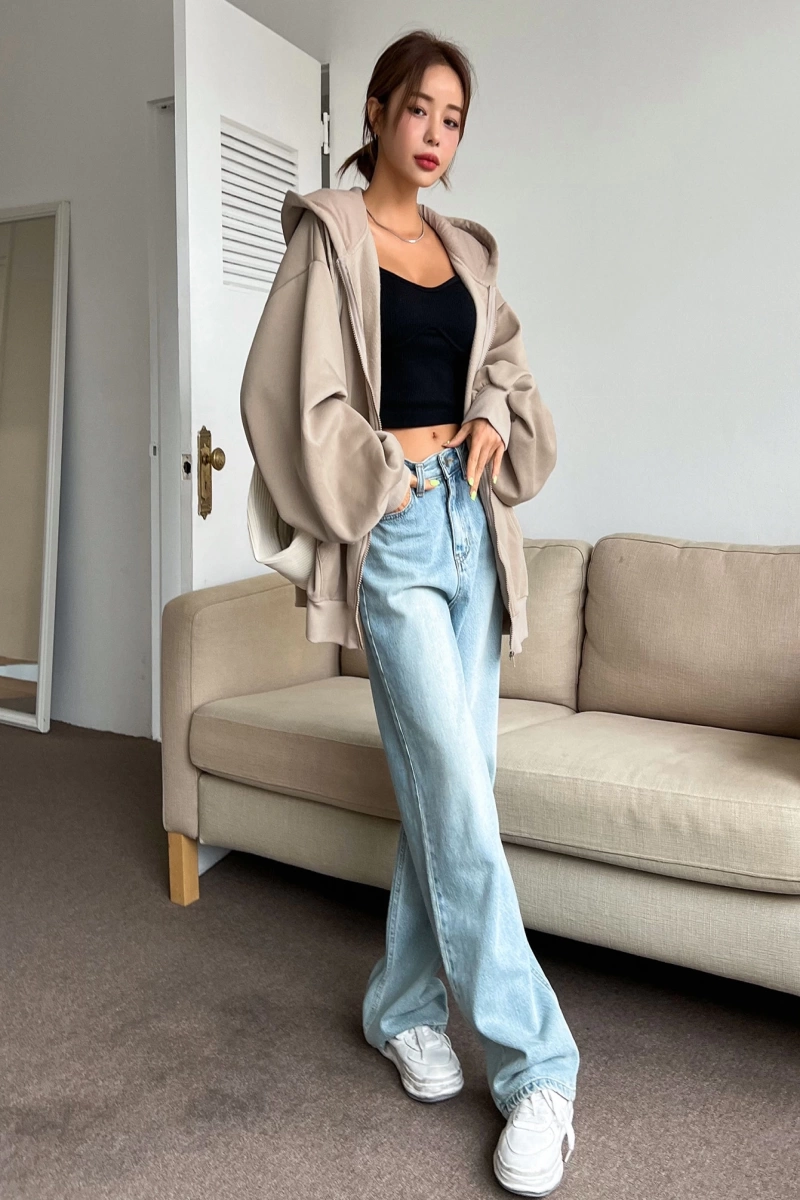 Kadın Renk Bloklu Bağcıklı Yaka Termal Astarlı Kapşonlu Sweatshirt, Uzun Kollu Üstler Model 5196