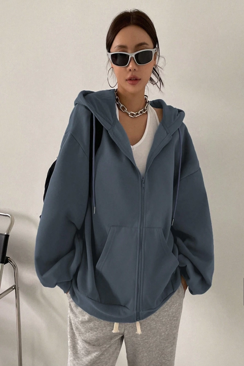 Kadın Renk Bloklu Bağcıklı Yaka Termal Astarlı Kapşonlu Sweatshirt, Uzun Kollu Üstler Model 5196