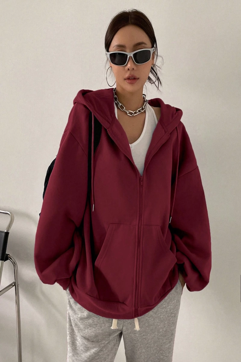 Kadın Renk Bloklu Bağcıklı Yaka Termal Astarlı Kapşonlu Sweatshirt, Uzun Kollu Üstler Model 5196