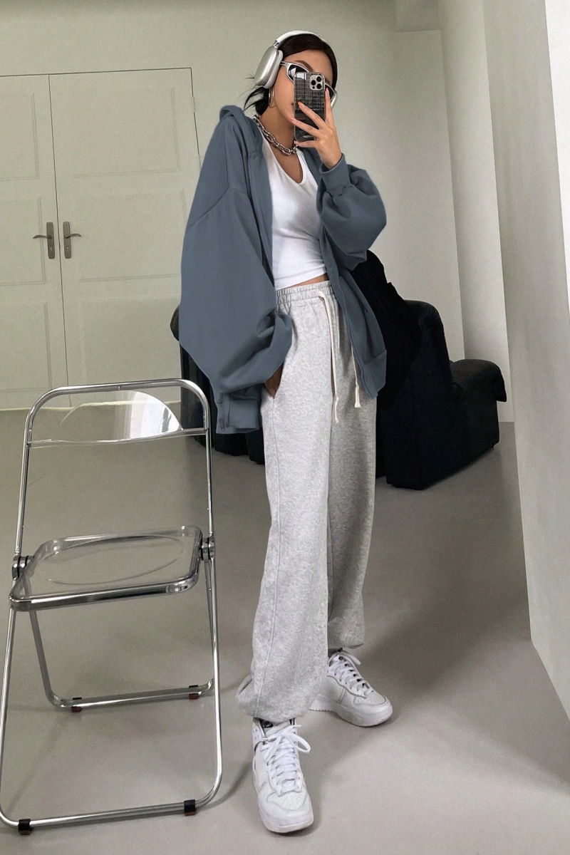 Kadın Renk Bloklu Bağcıklı Yaka Termal Astarlı Kapşonlu Sweatshirt, Uzun Kollu Üstler Model 5196