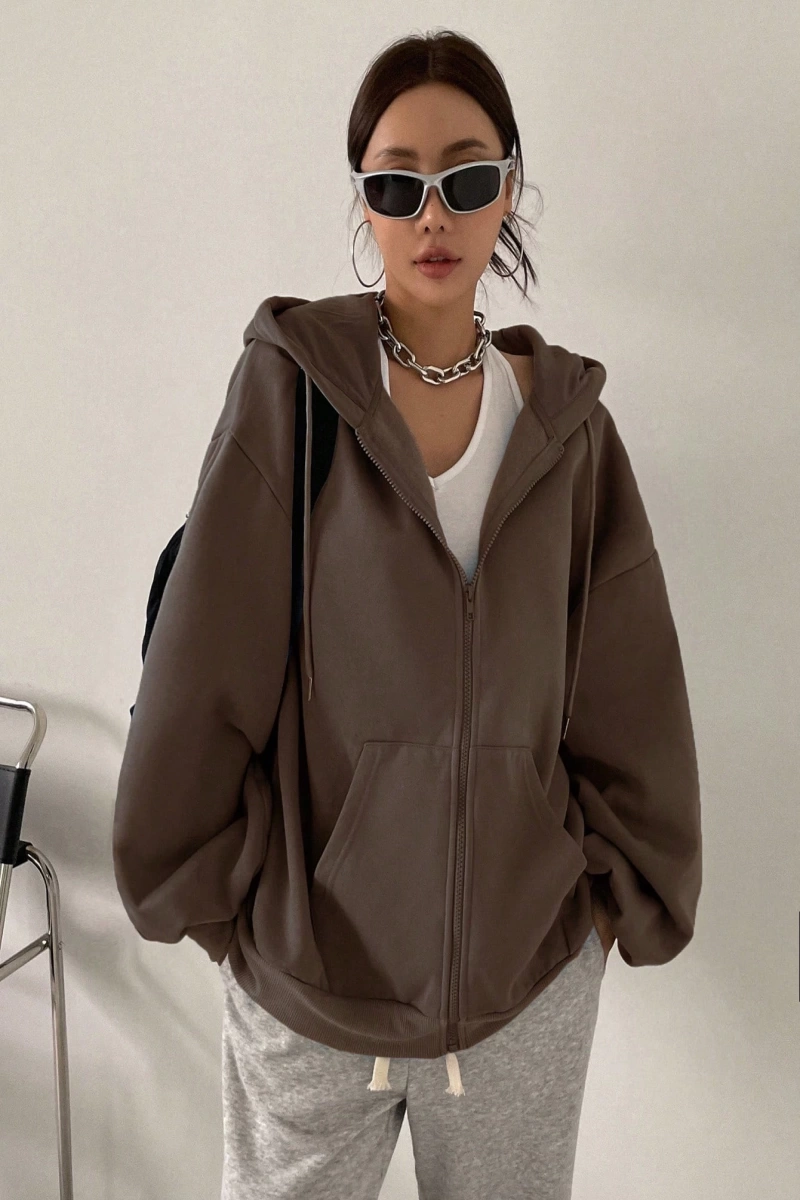 Kadın Renk Bloklu Bağcıklı Yaka Termal Astarlı Kapşonlu Sweatshirt, Uzun Kollu Üstler Model 5196