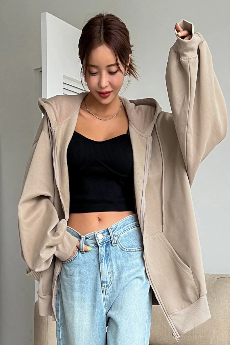 Kadın Renk Bloklu Bağcıklı Yaka Termal Astarlı Kapşonlu Sweatshirt, Uzun Kollu Üstler Model 5196