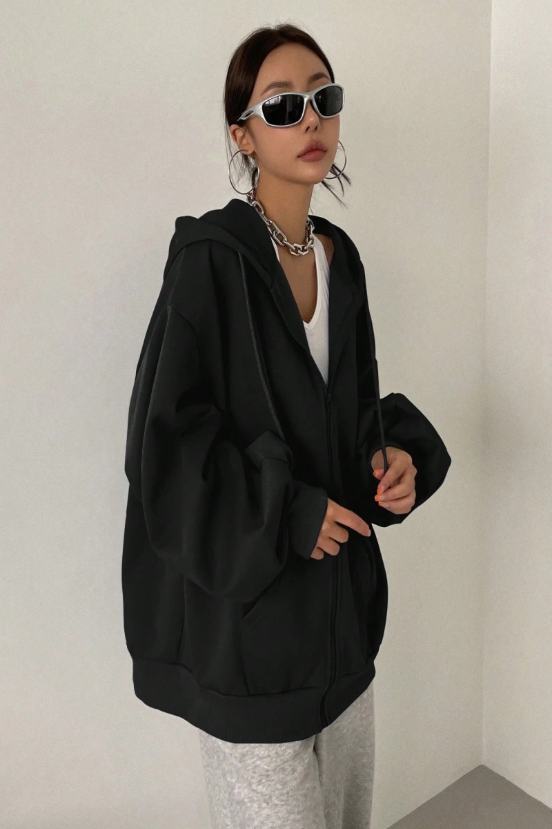 Kadın Renk Bloklu Bağcıklı Yaka Termal Astarlı Kapşonlu Sweatshirt, Uzun Kollu Üstler Model 5196