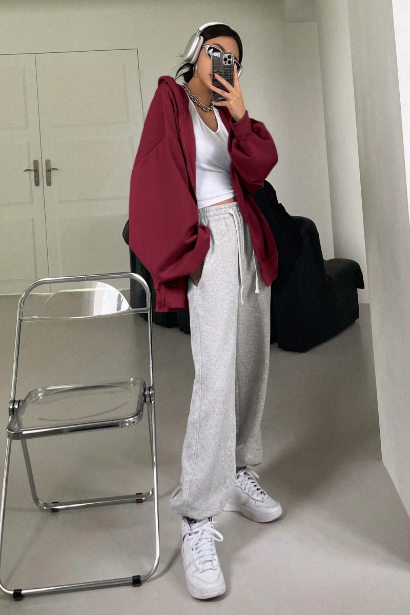 Kadın Renk Bloklu Bağcıklı Yaka Termal Astarlı Kapşonlu Sweatshirt, Uzun Kollu Üstler Model 5196