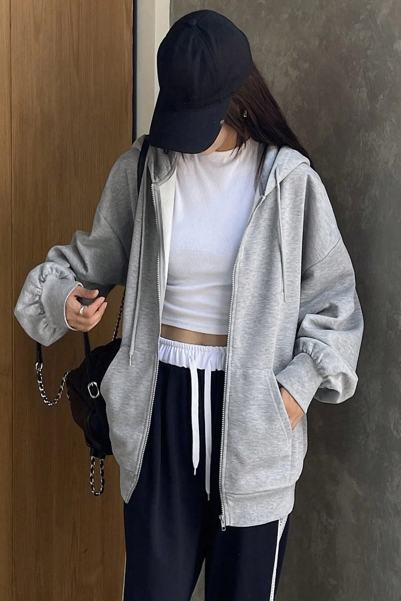 Kadın Renk Bloklu Bağcıklı Yaka Termal Astarlı Kapşonlu Sweatshirt, Uzun Kollu Üstler Model 5196