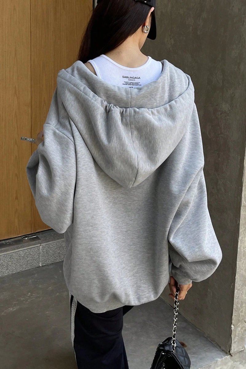 Kadın Renk Bloklu Bağcıklı Yaka Termal Astarlı Kapşonlu Sweatshirt, Uzun Kollu Üstler Model 5196