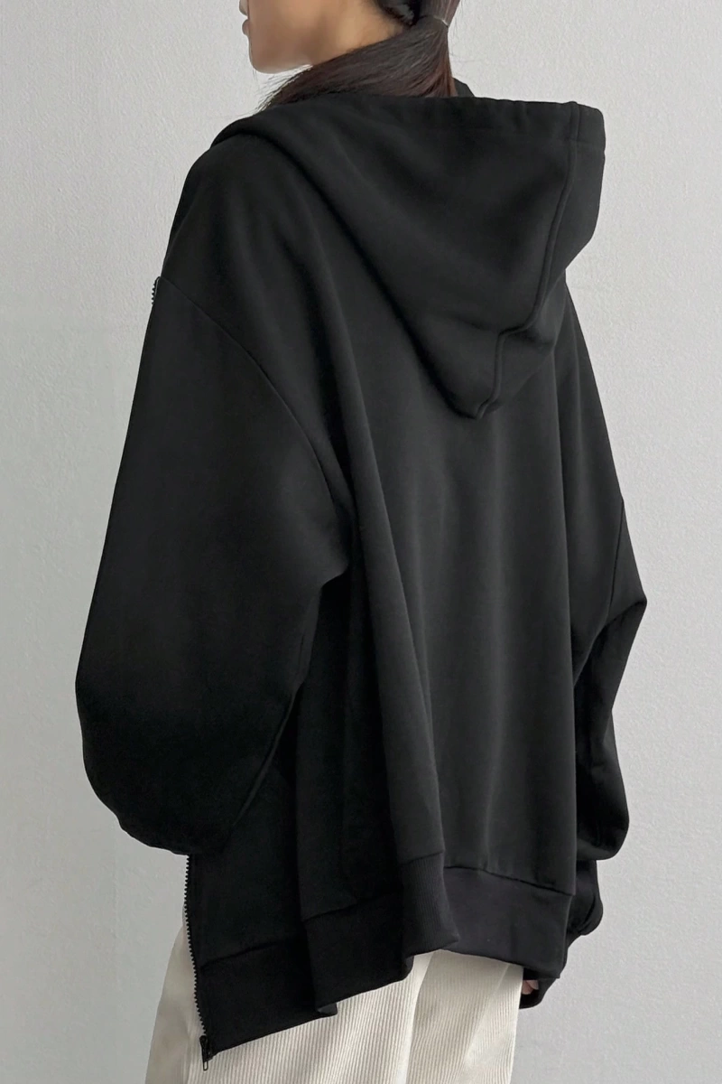 Kadın Renk Bloklu Bağcıklı Yaka Termal Astarlı Kapşonlu Sweatshirt, Uzun Kollu Üstler Model 5196