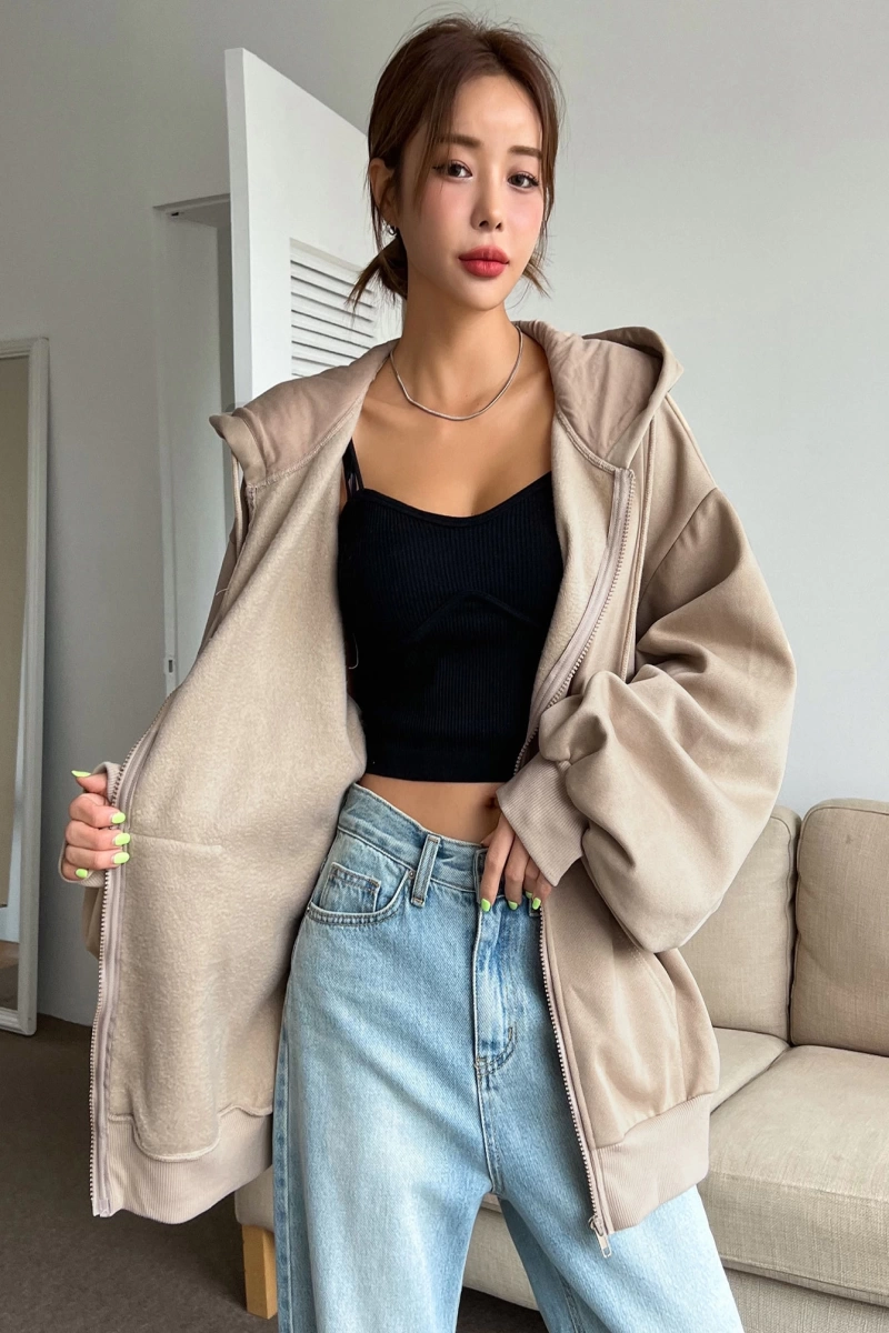 Kadın Renk Bloklu Bağcıklı Yaka Termal Astarlı Kapşonlu Sweatshirt, Uzun Kollu Üstler Model 5196