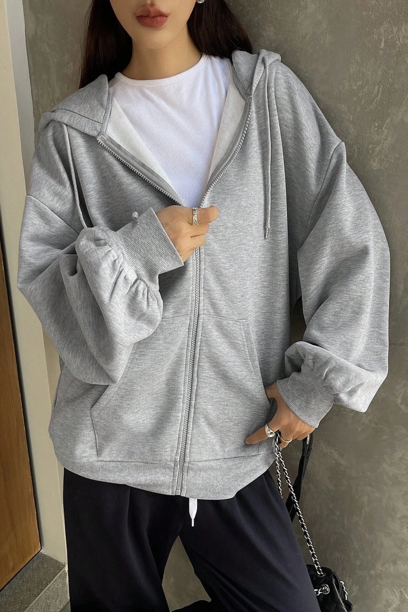 Kadın Renk Bloklu Bağcıklı Yaka Termal Astarlı Kapşonlu Sweatshirt, Uzun Kollu Üstler Model 5196