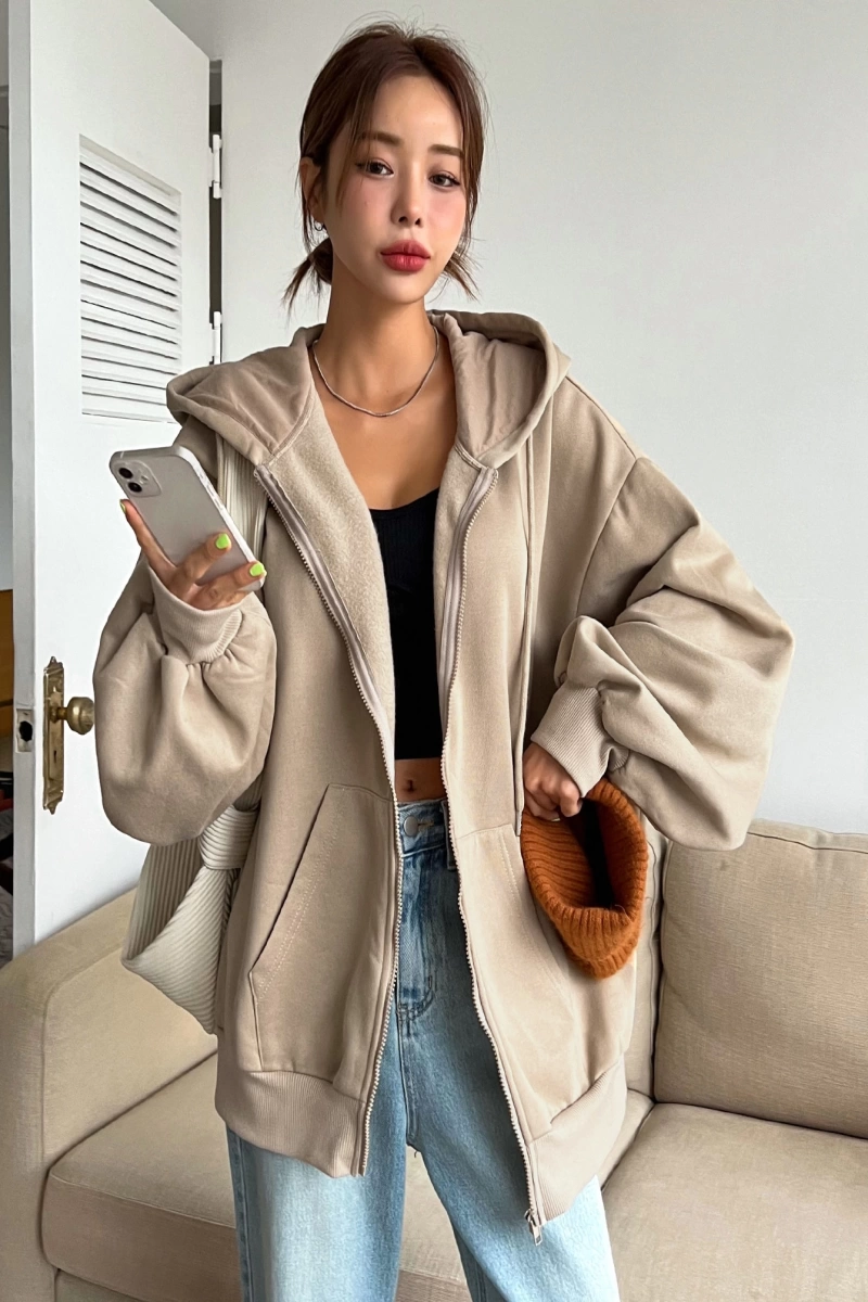 Kadın Renk Bloklu Bağcıklı Yaka Termal Astarlı Kapşonlu Sweatshirt, Uzun Kollu Üstler Model 5196